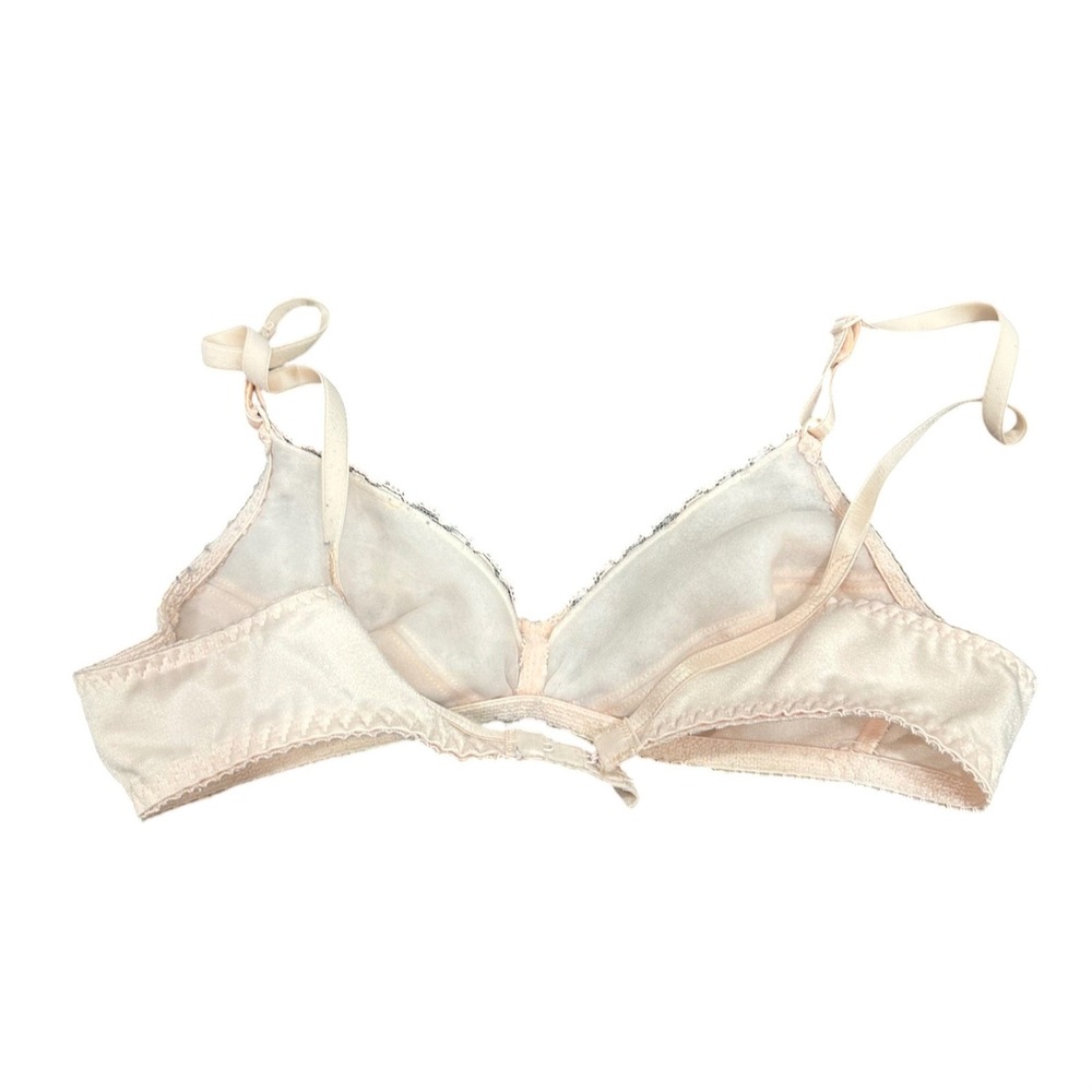 Vintage Style Pale Pink Satin Lace Bralette Adjustable Straps Floral Bow Accent - Picture 3 of 5
